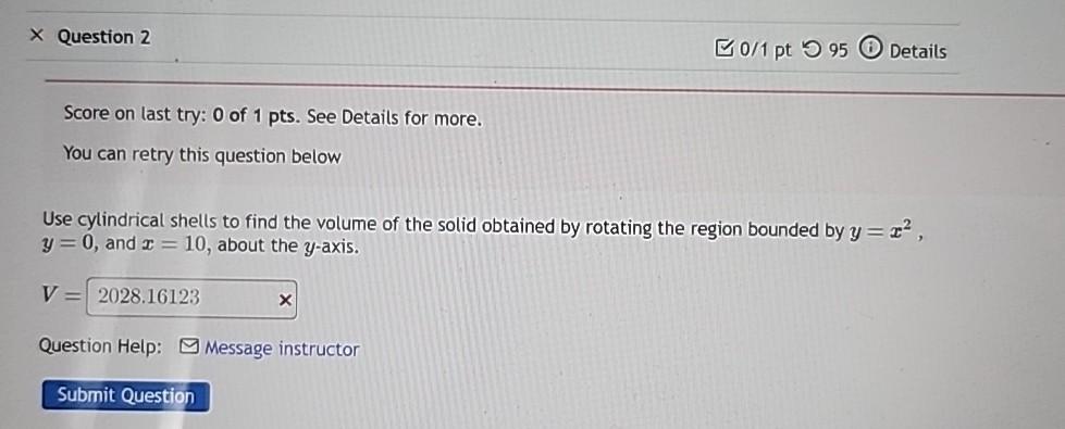 Solved × ﻿Question 201 ﻿pt 595DetailsScore on last try: 0 | Chegg.com