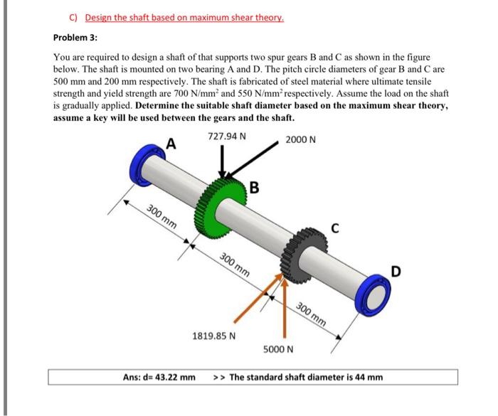 Solved C) Design the shaft based on maximum shear theory. | Chegg.com