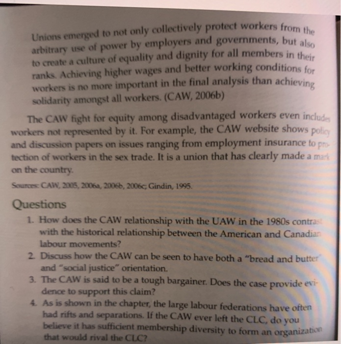 Solved Case The CAW As shown by the discussion of the 1940s | Chegg.com