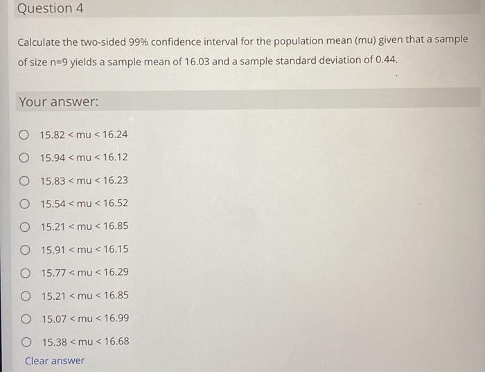 Solved Calculate the two-sided 99% confidence interval for | Chegg.com