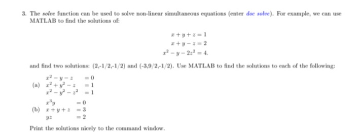 Solved 3. The solve function can be used to solve non-linear | Chegg.com