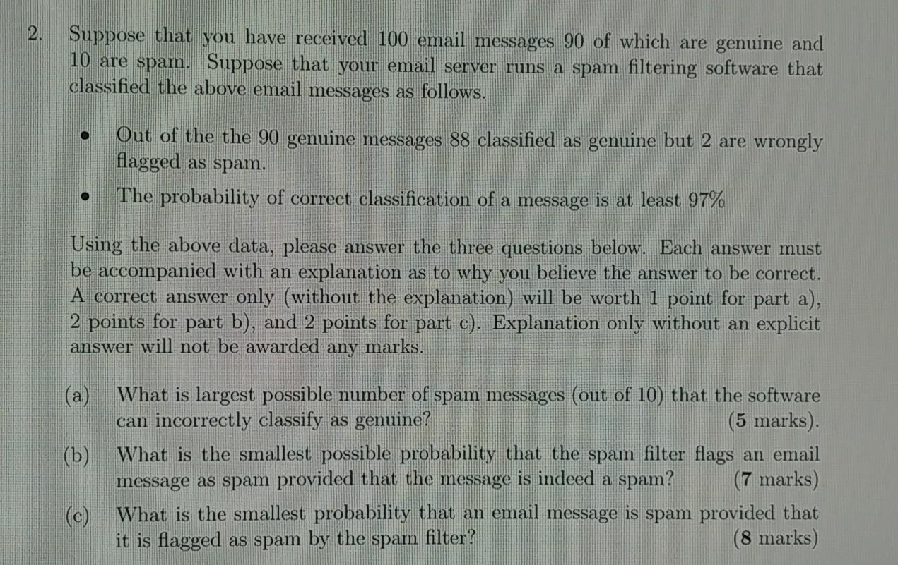 Solved 2 Suppose that you have received 100 email messages | Chegg.com