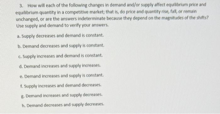 Solved 3. How will each of the following changes in demand | Chegg.com