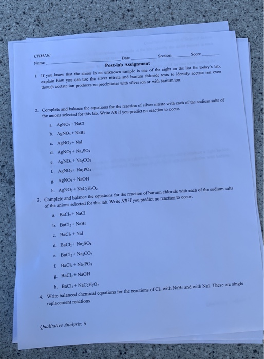Date Chm130 Section Name Post Lab Assignment 1 If Chegg Com