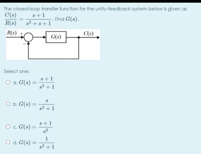 Solved The closed-loop transfer function for the | Chegg.com