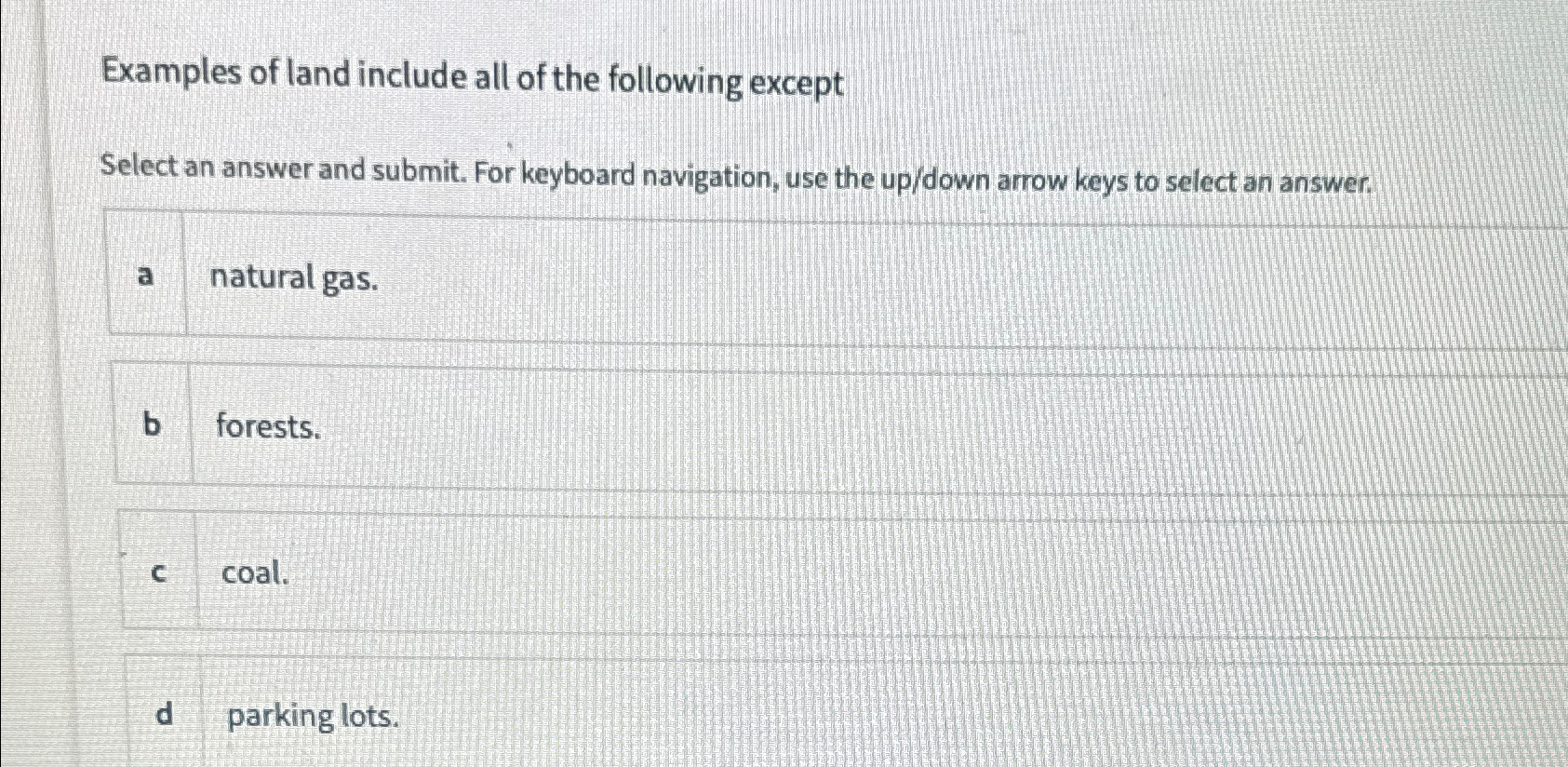 Solved Examples of land include all of the following | Chegg.com