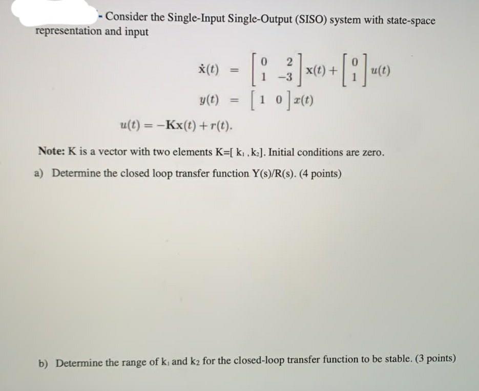 Solved Consider The Single Input Single Output Siso S Chegg Com