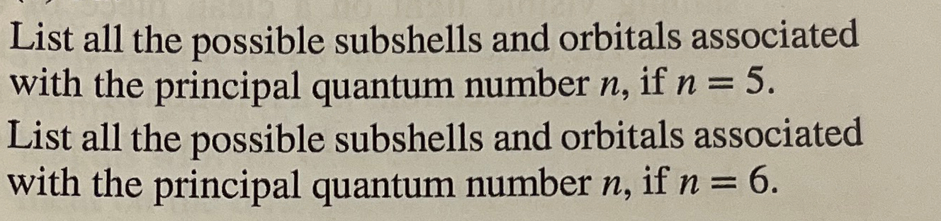 number of subshells associated with n=5