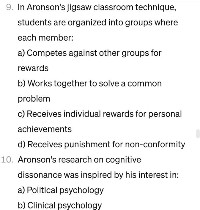 Solved In Aronson's jigsaw classroom technique, students are