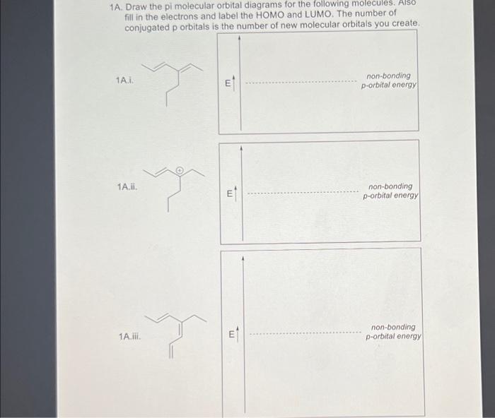 1A. Draw the pi molecular orbital diagrams for the | Chegg.com
