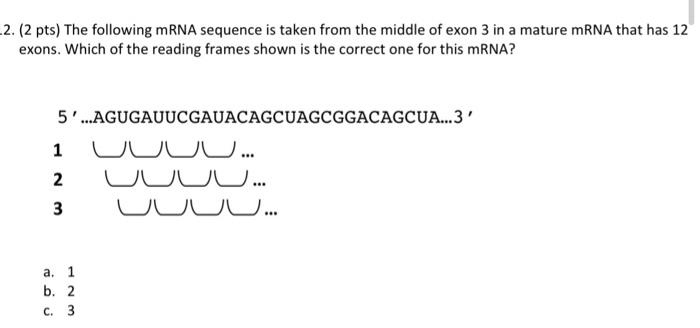 Solved 2. (2 pts) The following mRNA sequence is taken from | Chegg.com