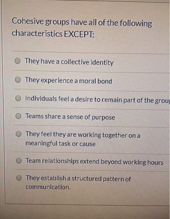 Solved Cohesive groups have all of the following