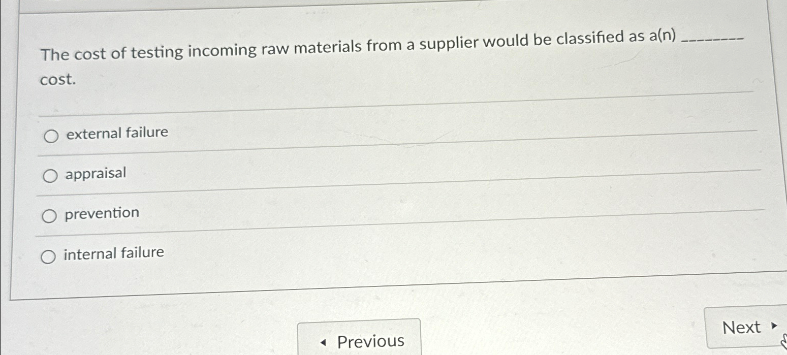 Solved The cost of testing raw materials from a