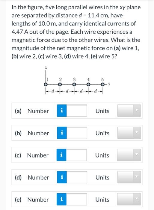 Solved In the figure, five long parallel wires in the xy