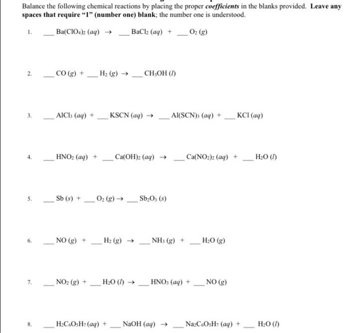 Solved Balance The Following Chemical Reactions By Placing 8851