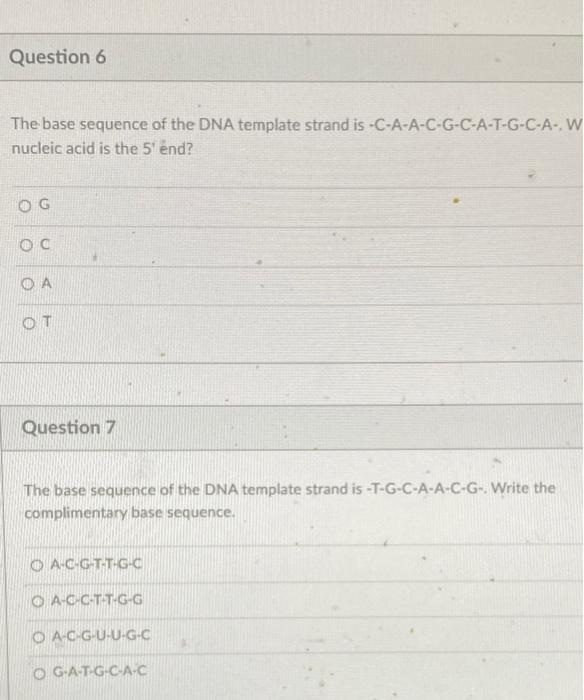 Solved Question 6 The base sequence of the DNA template | Chegg.com