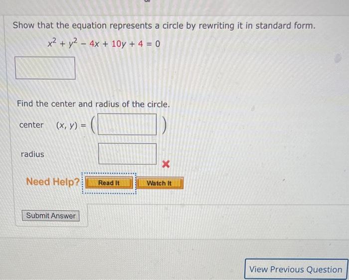 Solved Show that the equation represents a circle by | Chegg.com