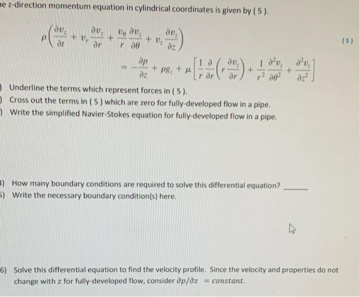 Solved me z-direction momentum equation in cylindrical | Chegg.com