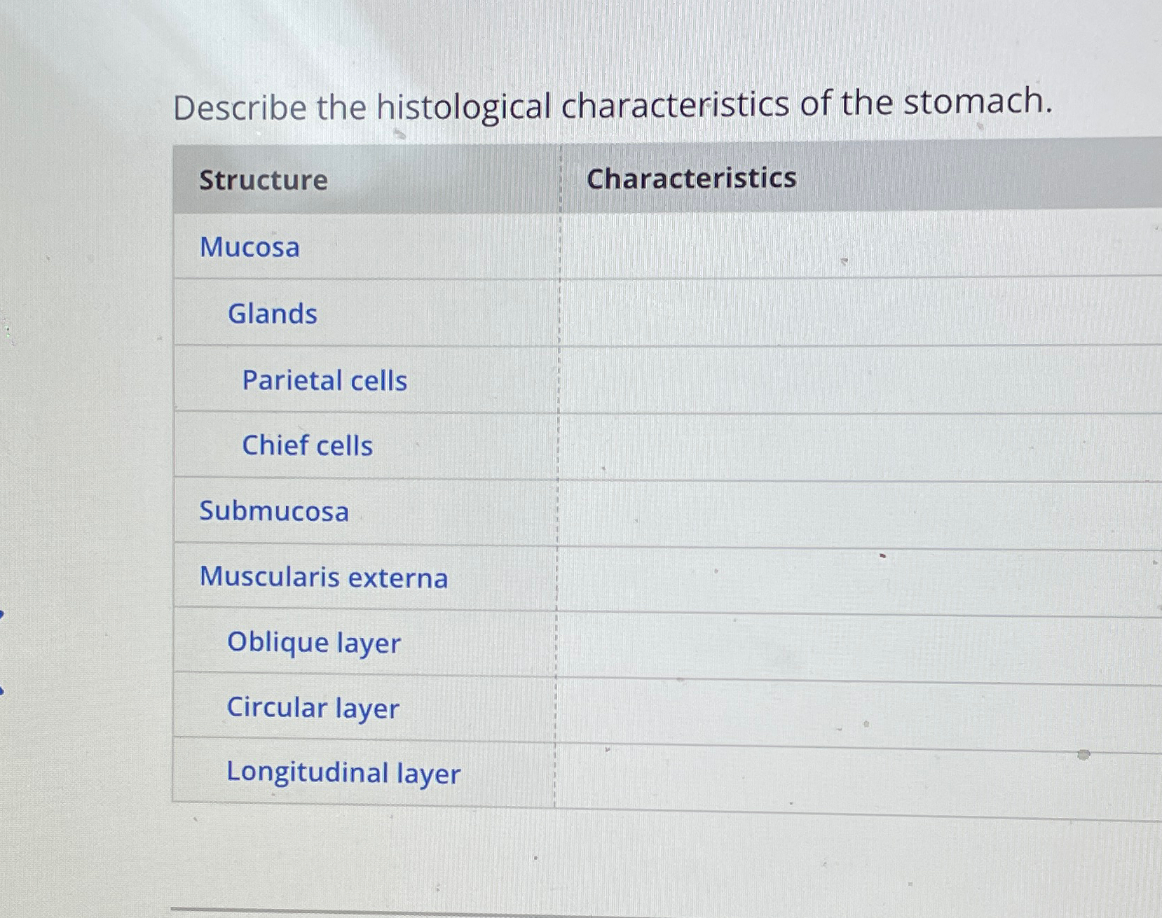 Solved Describe the histological characteristics of the | Chegg.com
