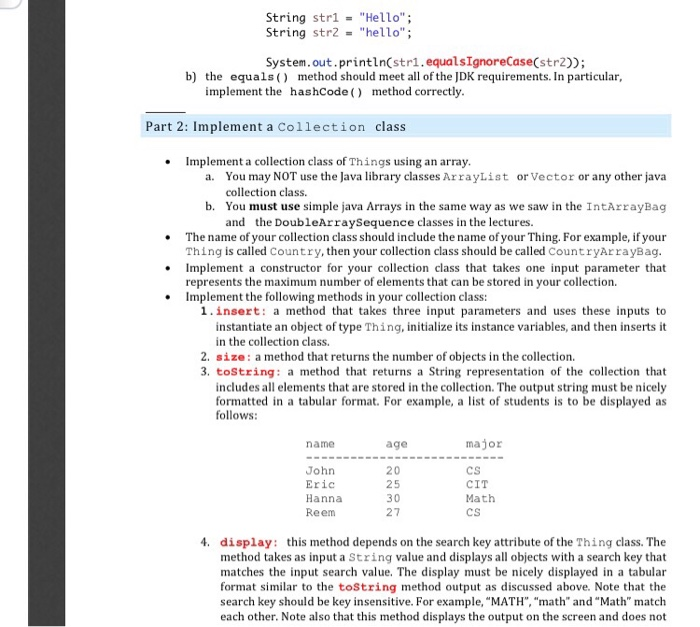 Solved For the collection class the array must be made | Chegg.com