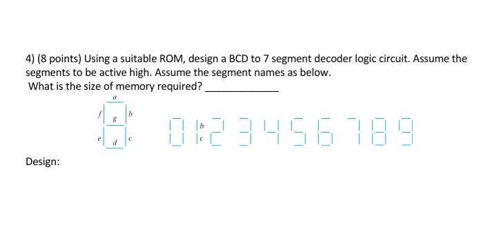 Solved 4) (8 points) Using a suitable ROM, design a BCD to 7 | Chegg.com