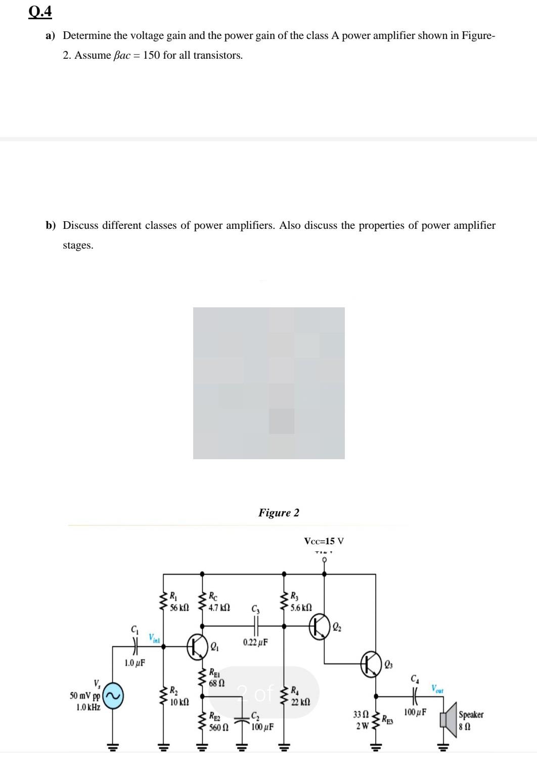 Solved Q.4 a) Determine the voltage gain and the power gain | Chegg.com