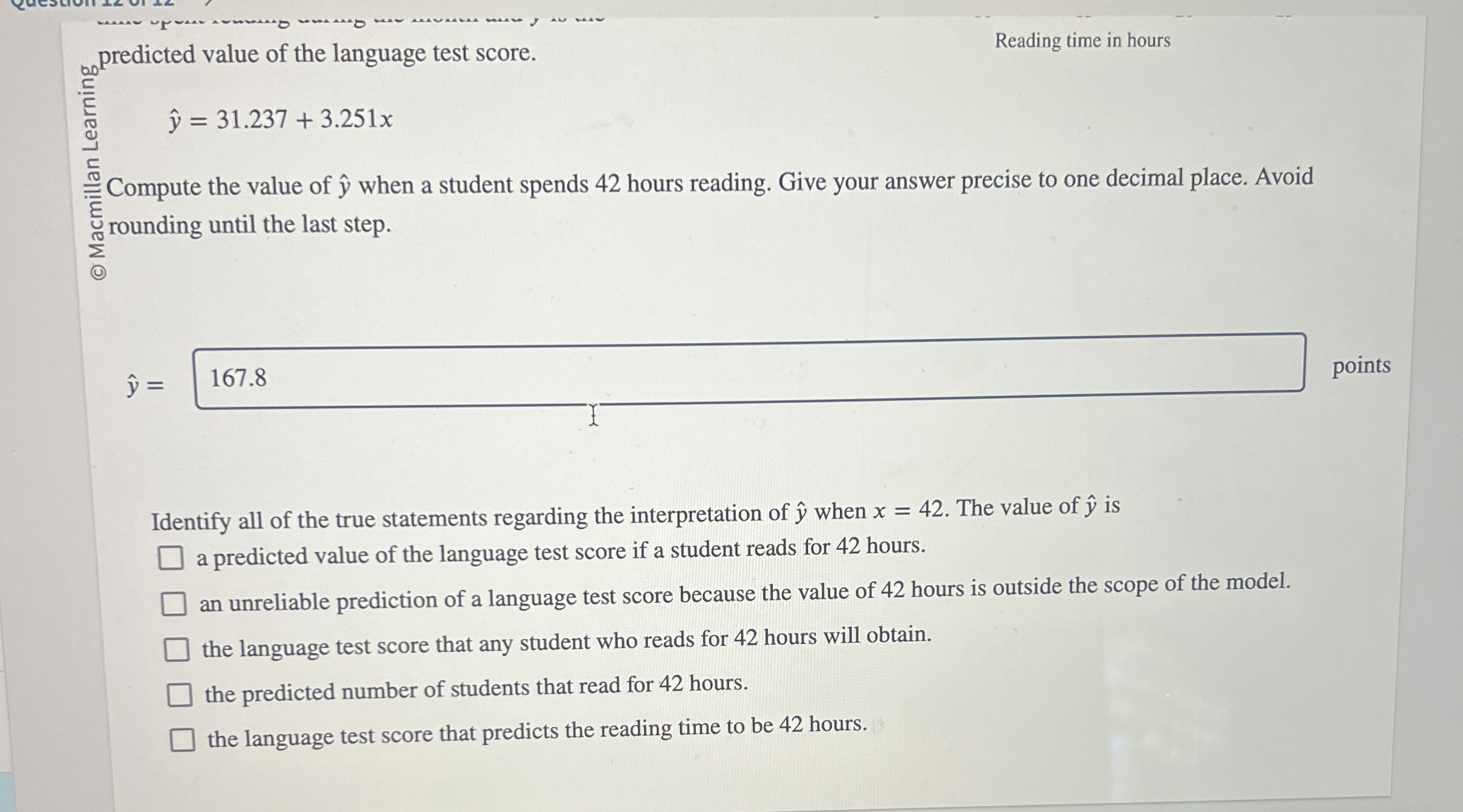 Solved predicted value of the language test score.Reading | Chegg.com