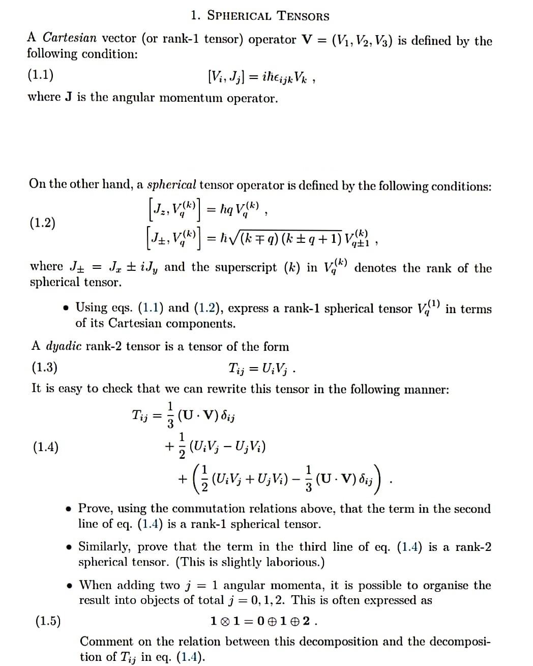 Solved Spherical Tensors A Cartesian vector (or rank1