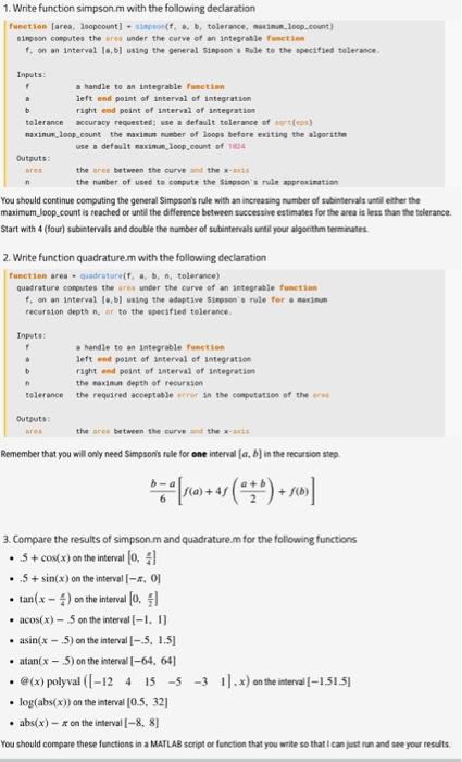 Write quadrature.m that uses adaptive | Chegg.com