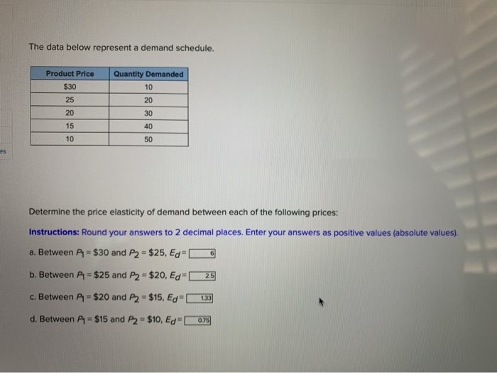 Solved The data below represent a demand schedule. Quantity | Chegg.com