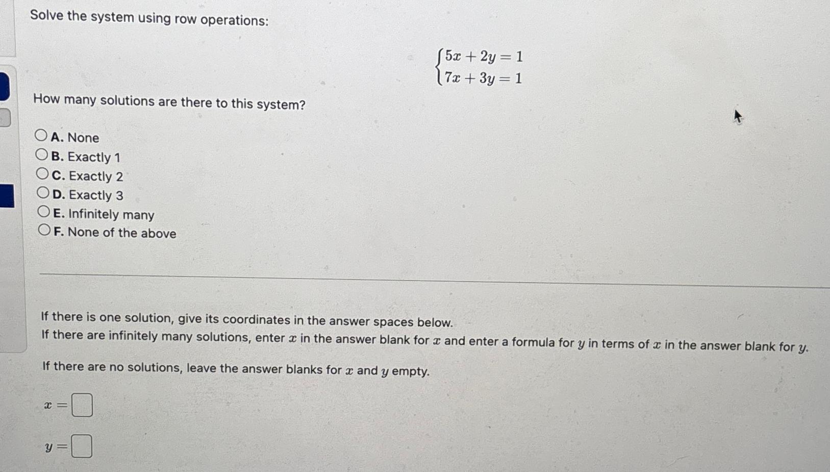 Solved Solve the system using row | Chegg.com