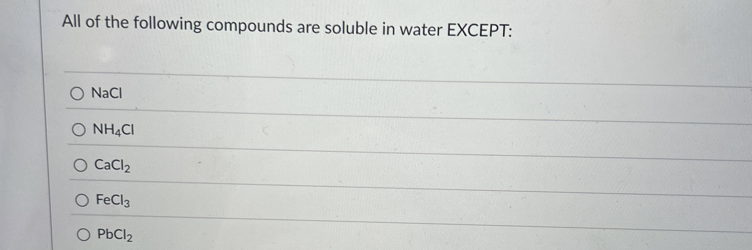 Solved All of the following compounds are soluble in water | Chegg.com