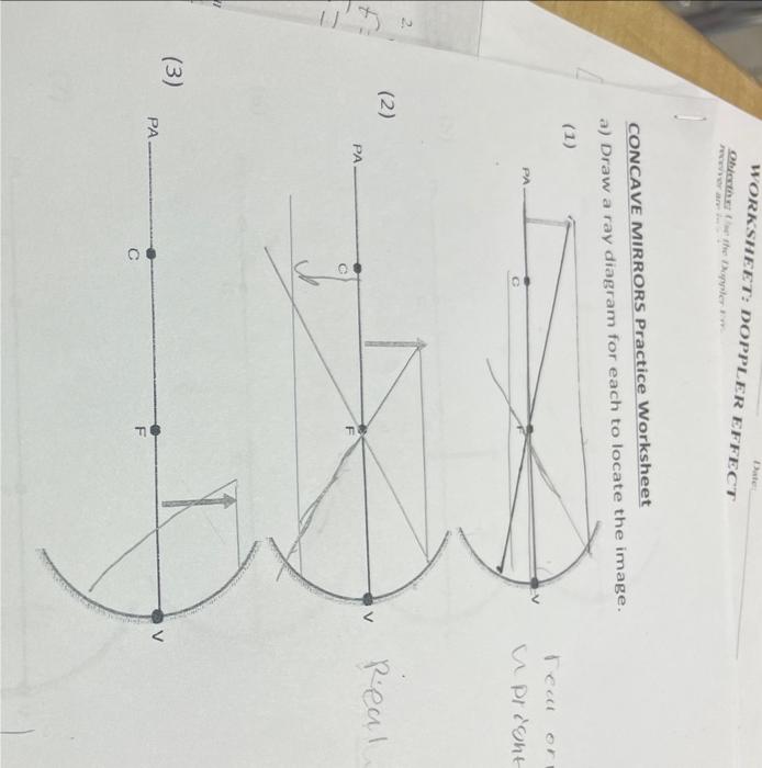 Solved CONCAVE MIRRORS Practice Worksheet I Draw a rav