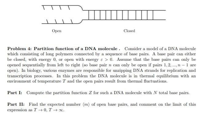 Solved I Open Closed Problem 4: Partition function of a DNA | Chegg.com
