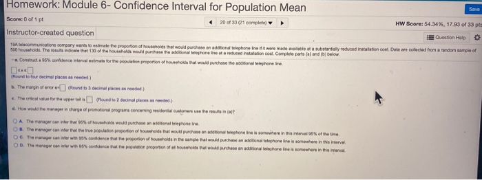 Solved Save Homework: Module 6- Confidence Interval for | Chegg.com