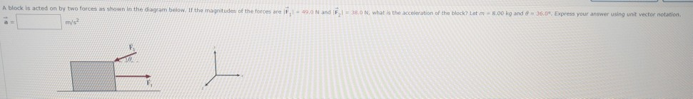 Solved A block is acted on by two forces as shown in the | Chegg.com