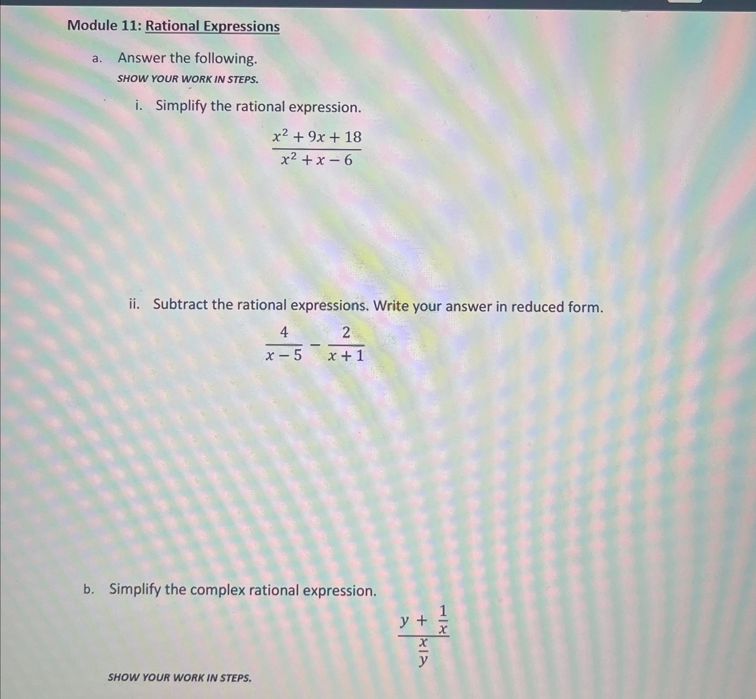 Solved Module 11: Rational Expressionsa. ﻿Answer the | Chegg.com