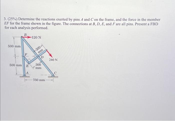 Solved 3. (25\%) Determine The Reactions Exerted By Pins A | Chegg.com