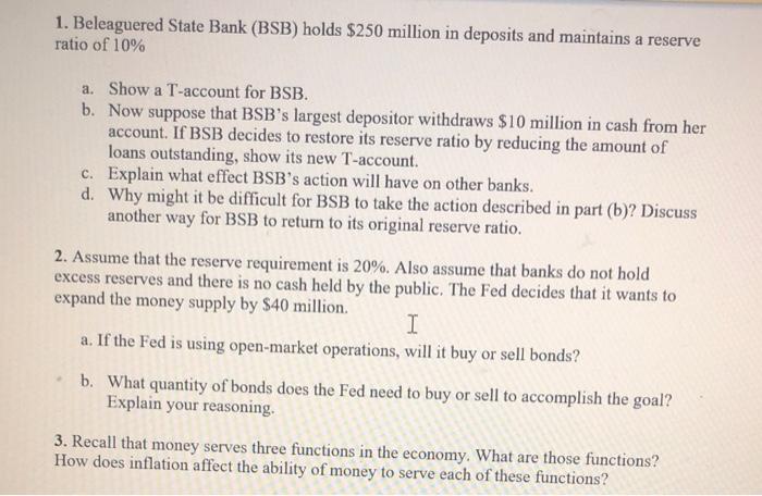 Solved 1 Beleaguered State Bank Bsb Holds 250 Million In