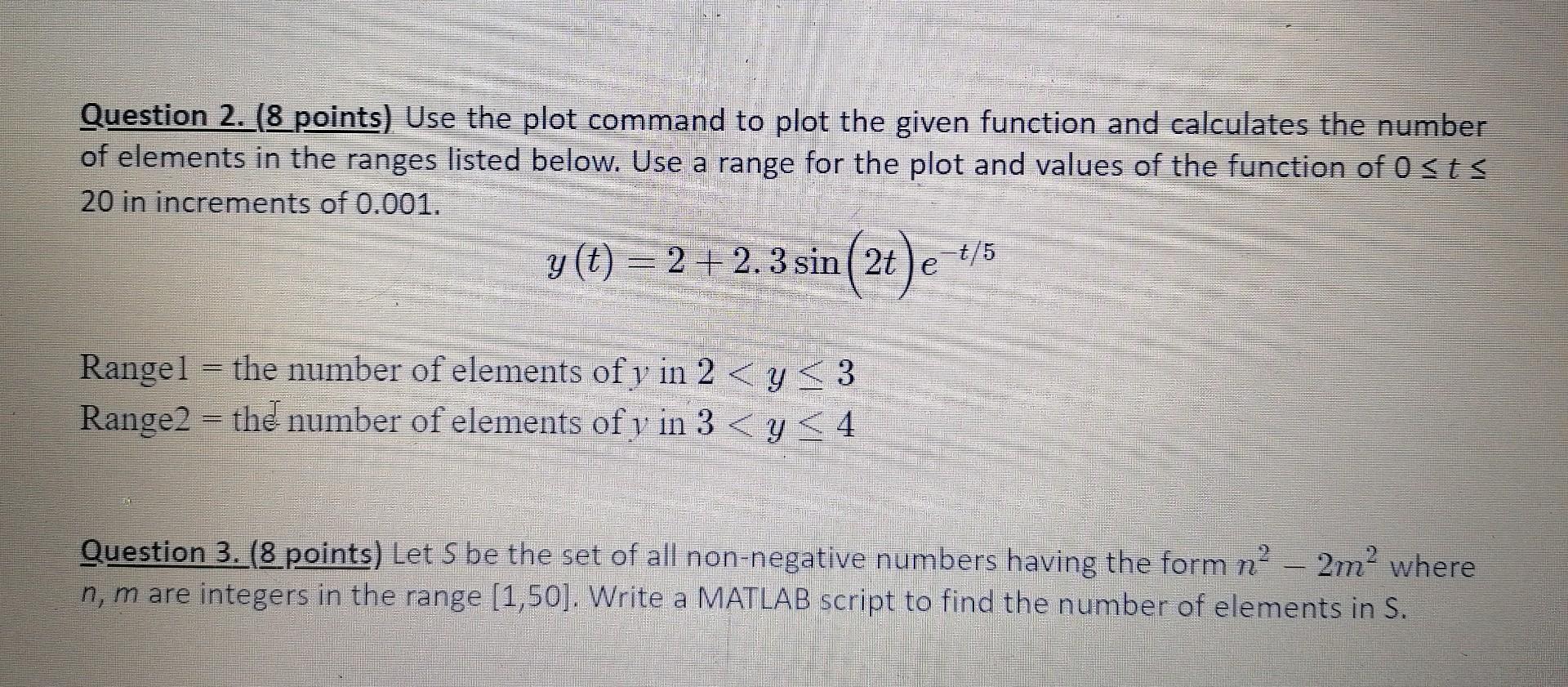 Solved Question 2. (8 points). Use the plot command to plot | Chegg.com