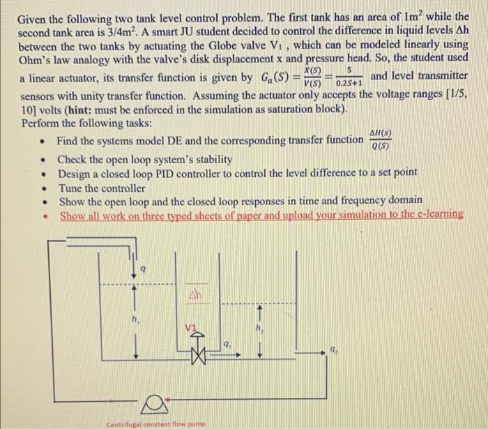 Solved 5 0.25+1 Given the following two tank level control | Chegg.com
