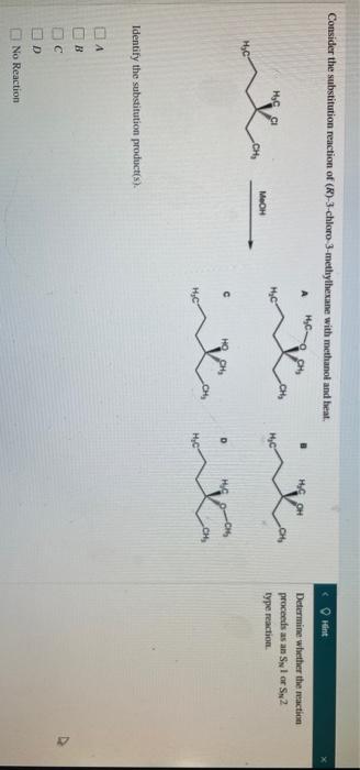 Solved Hint Consider the substitution reaction of | Chegg.com
