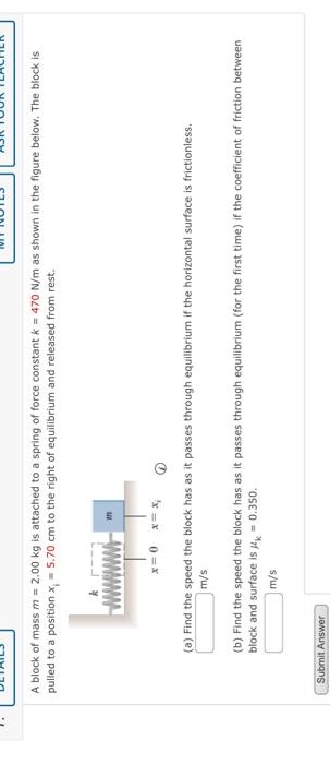 Solved Block Of Mass M 2 00 Kg Is Attached To A Spring Of