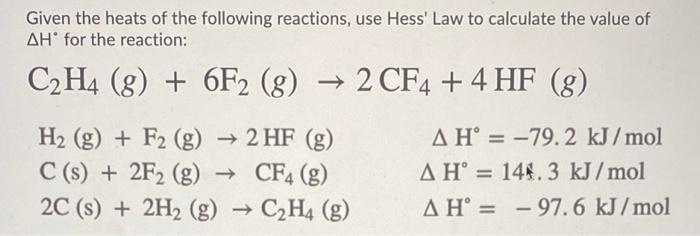 Solved Given the heats of the following reactions use Hess