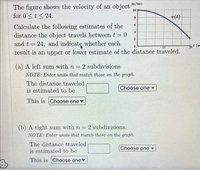 Solved The figure shows the velocity of an object for 0≤t≤24 | Chegg.com