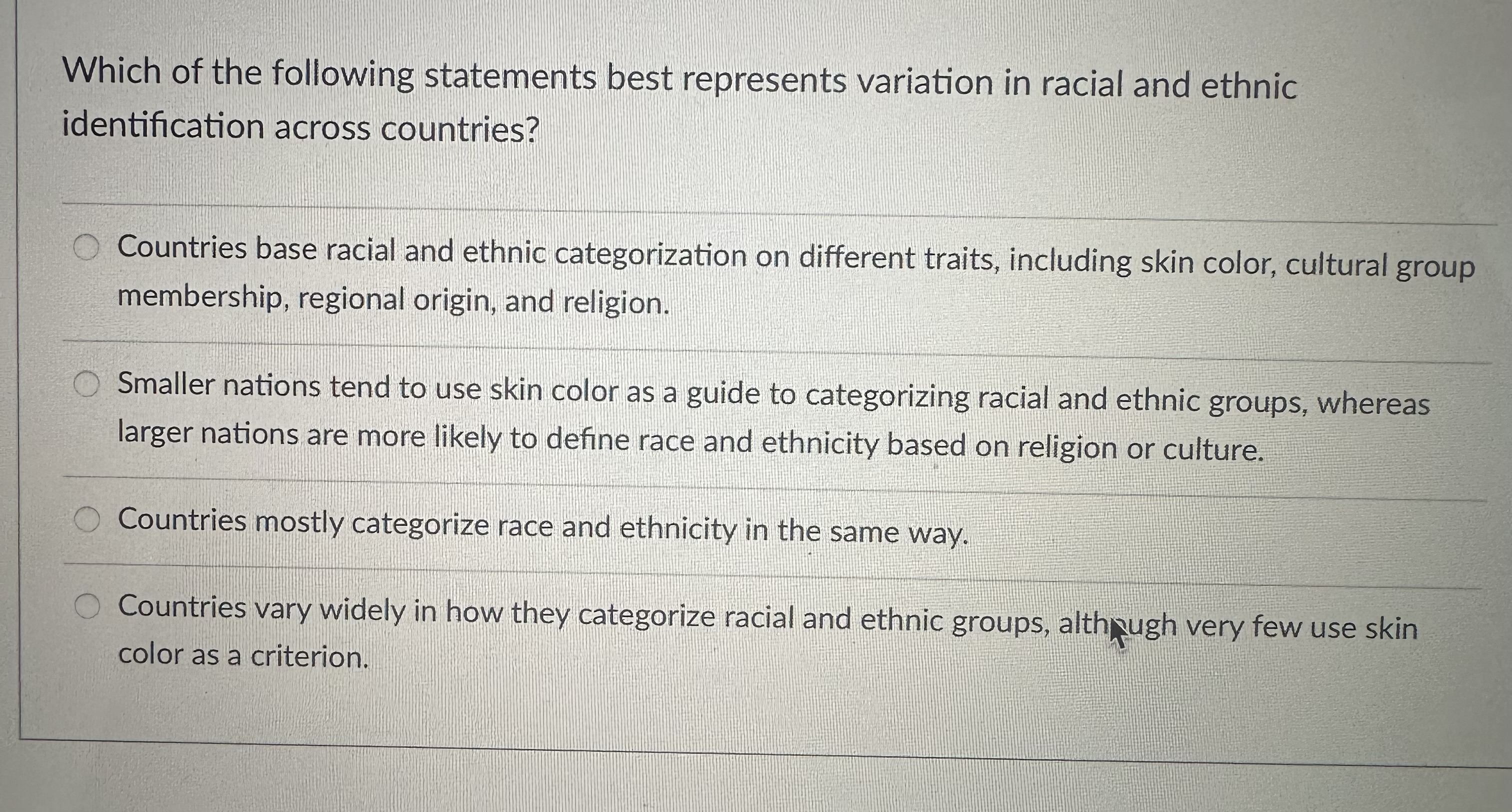 Solved Which of the following statements best represents | Chegg.com