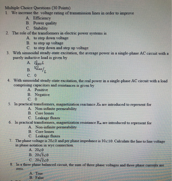 Variable Power Questions Solved Multiple Choice Questions (30 Points) 1. We increase | Chegg.com