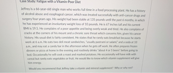 chapter 10 case study fatigue with a vitamin poor diet