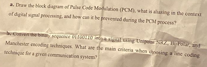 Solved a. ﻿Draw the block diagram of Pulse Code Modulation | Chegg.com