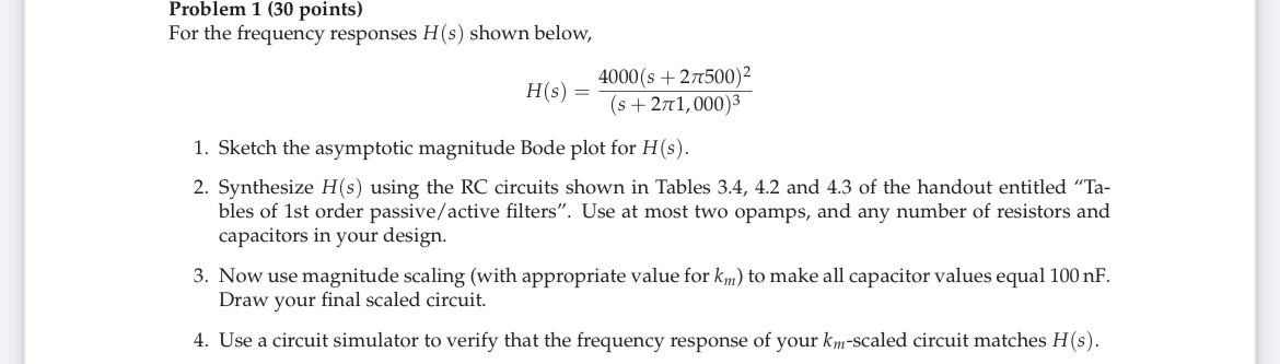 Problem 1 (30 ﻿points)For the frequency responses | Chegg.com